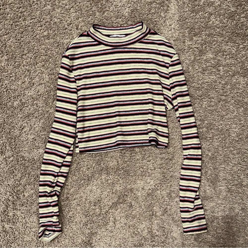 Multi-colored Striped Short Crop Top Long Sleeve - Picture 2 of 5